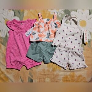 NWT - Charming Baby Girl Romper and Outfit Trio